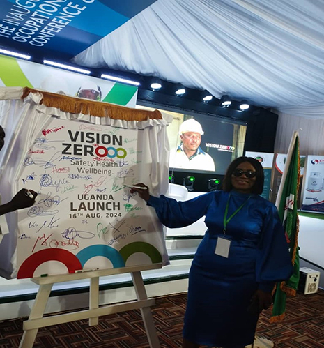 Africa Vision Zero Network Chairperson, Elizabeth Lungu-Nkumbula and her team welcoming the Minister of Gender,  Labour and Development at the Launch of the Vision Zero initiative in Uganda&nbsp;