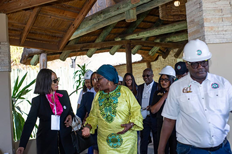 The Minister of Labour and Social Security, Brenda Tambatamba with the Workers Compensation Fund Control Board CEO, Africa Vision Zero Network Chairperson, Elizabeth Lungu-Nkumbula, speakers and some delegates during the launch of Vision Zero in the Construction sector held in Livingstone, Zambia&nbsp;